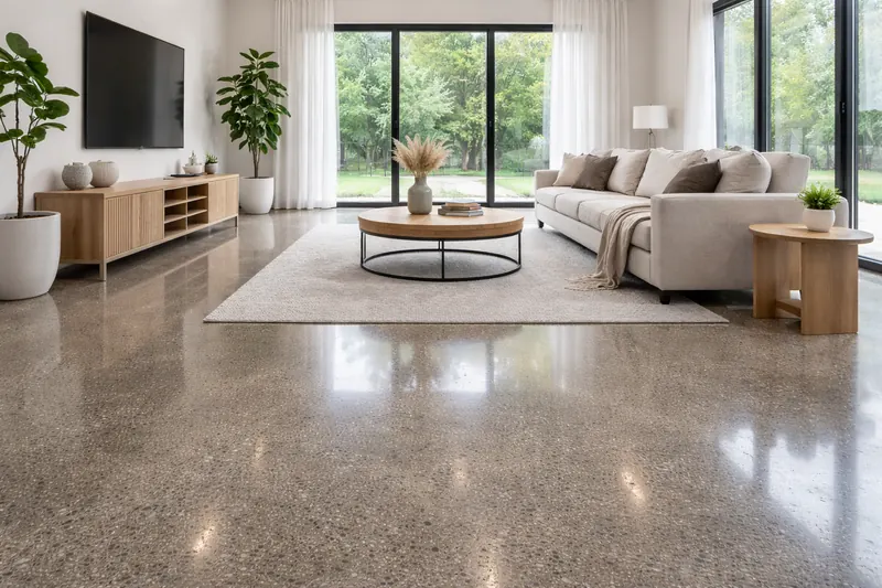 Polished concrete residential living room floor Duval County