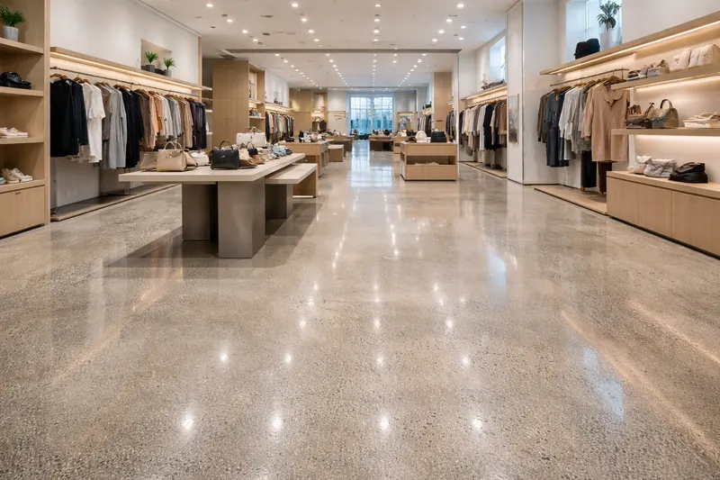 Polished concrete retail showroom floor Duval County
